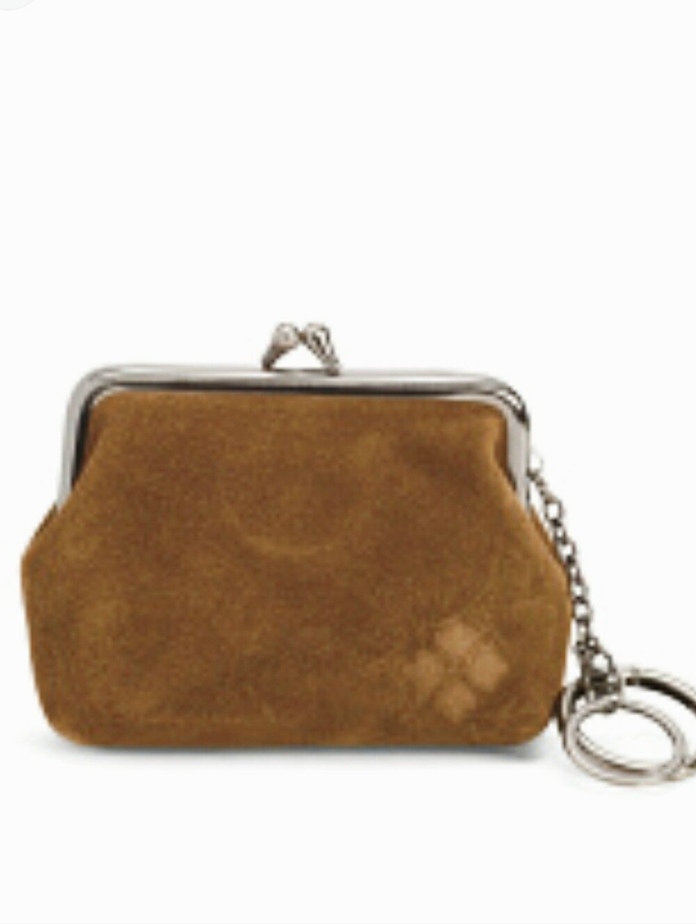 Patricia Nash LRG Borse Suede Leather Kiss-Lock Keychain Coin Purse- Cognac